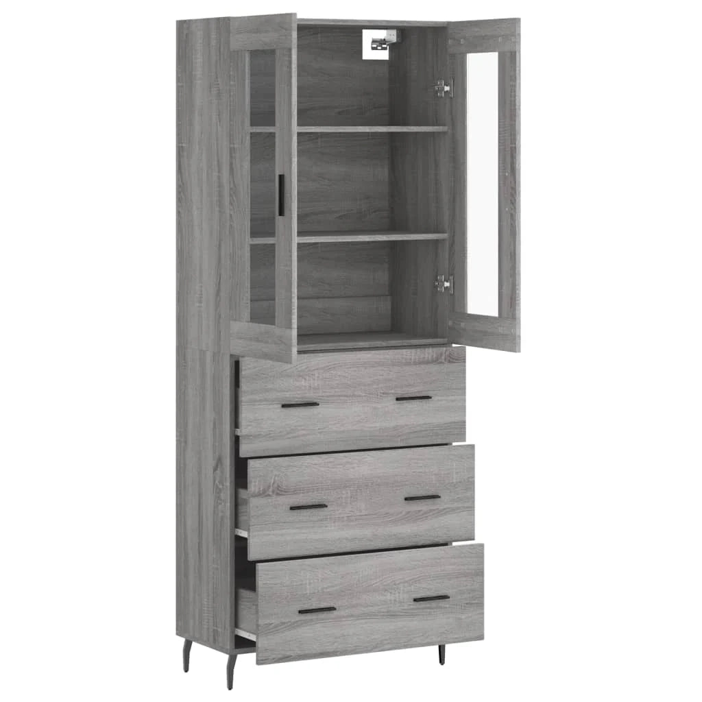 Buffet credenza cassettiera armadio mobile contenitore organizer cucina soggiorno salotto rovere Sonoma alto 69,5 x 34 x 180 cm legno ingegnerizzato grigio 02_0035507
