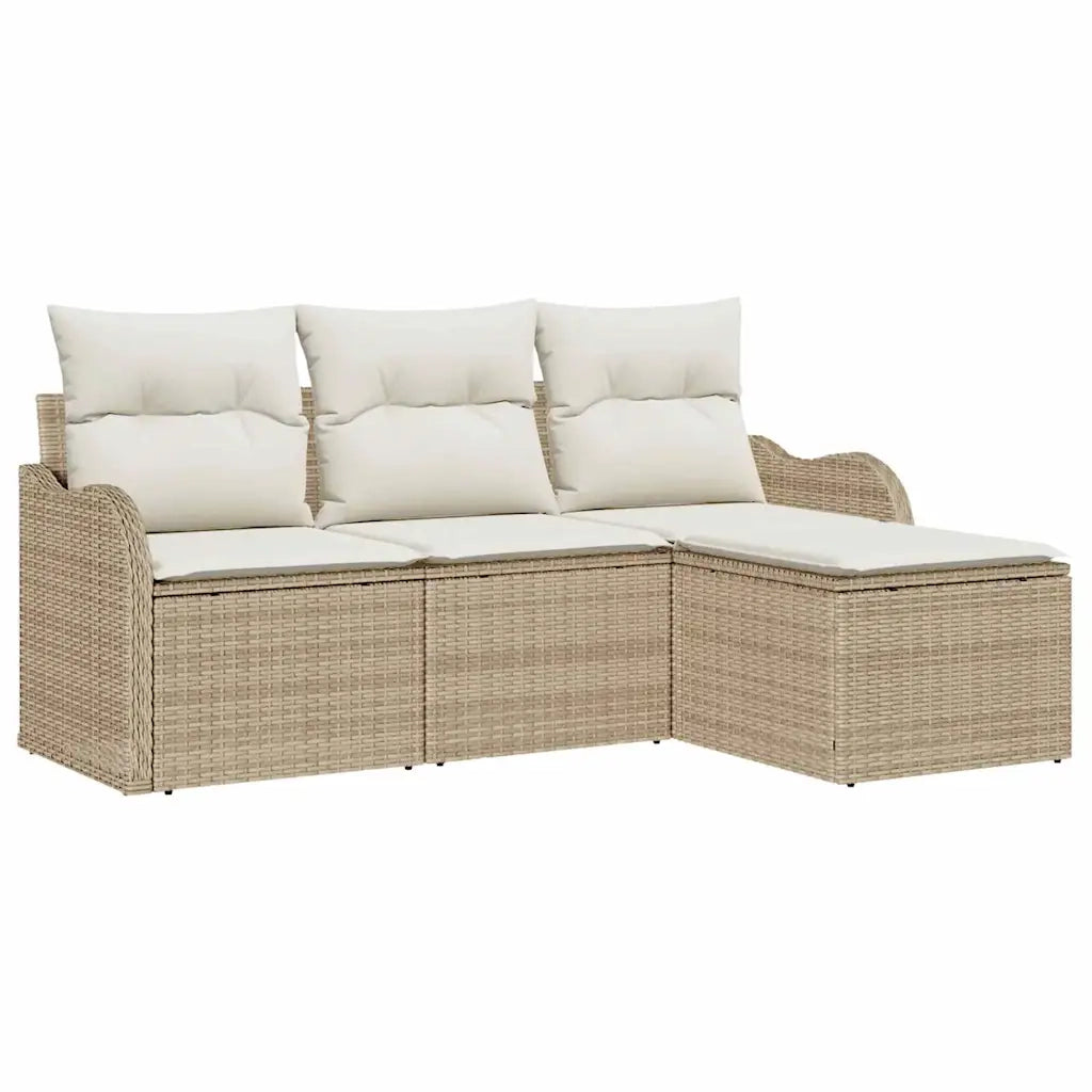 Set Divano da Giardino con archiviazione 4 pz | Set Salotto da Giardino Beige polyrattan