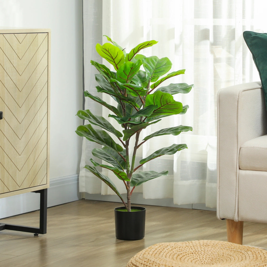 Pianta Artificiale Ficus Lyrata Alta 80 cm per Interni con Vaso in PEVA Verde