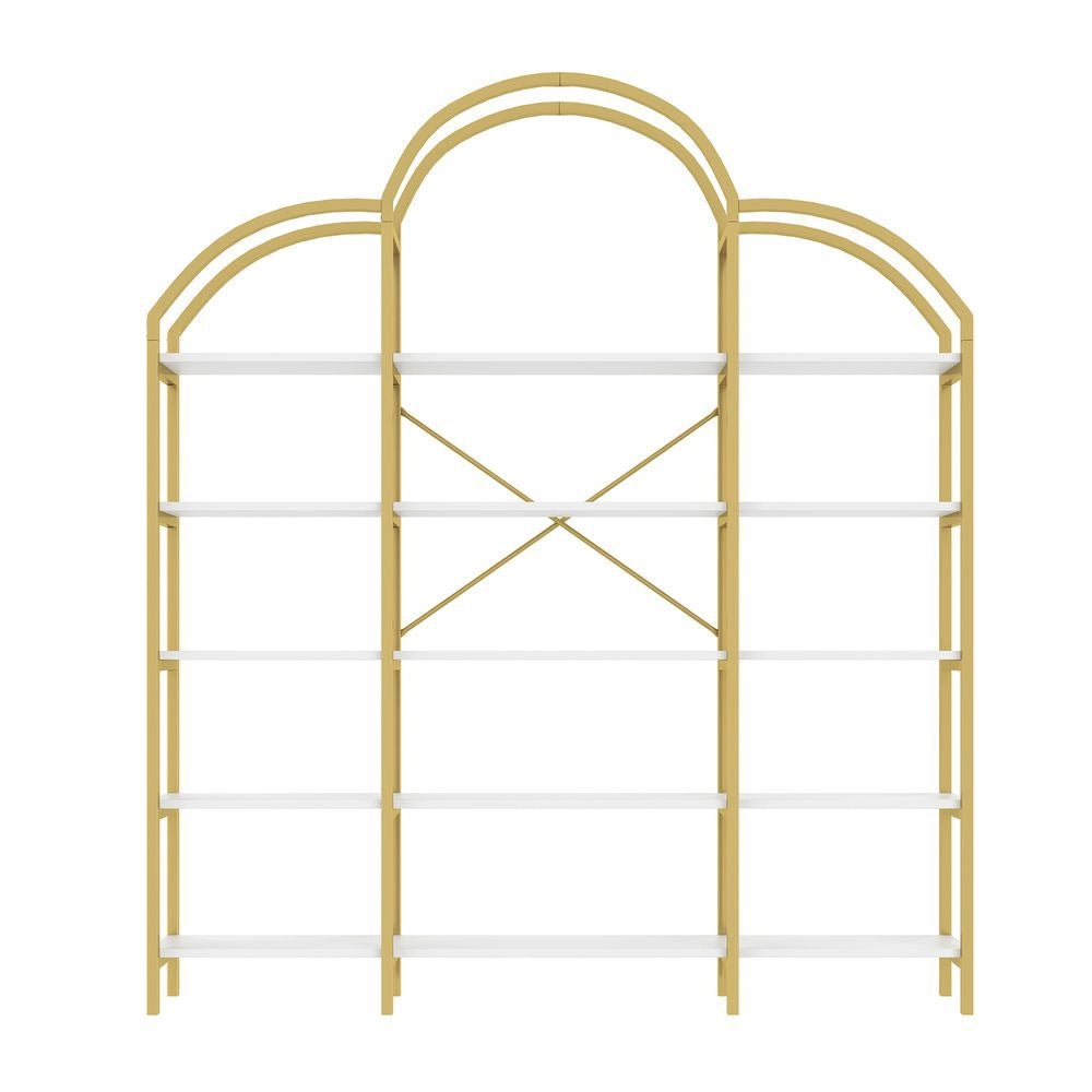 ??tag??re de style simple - Xylo - 170x25x190 cm - Dor?? + blanc - Tube acier MDF 5 niveaux forme nuage facile ?? monter