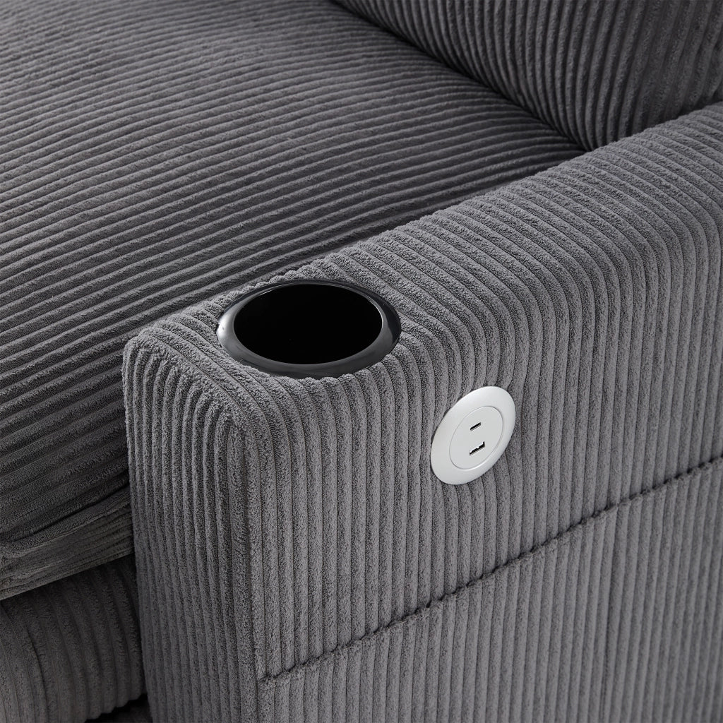 DIVANO Modulare L/U 280x151x82 cm Corduroy Grigio 5-6 posti