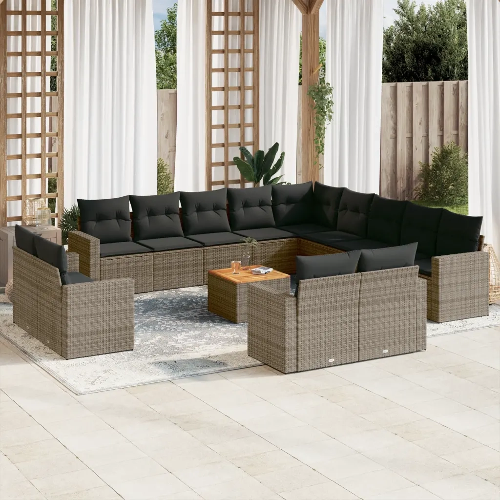 Set Divani da Giardino 14pz con Cuscini in Polyrattan Grigio 3224401