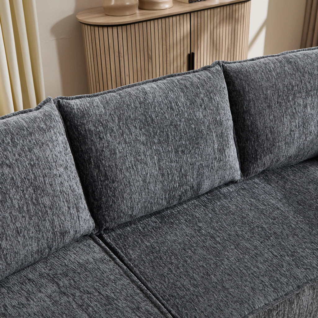 Divano modulare curvo a 2 posti in velluto grigio scuro con seduta profonda e comfort elevato per soggiorno