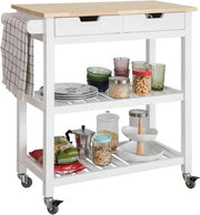 Carrello di servizio per cucina con tavolo in legno e piatto in gomma, 2 carichi, 2 piani