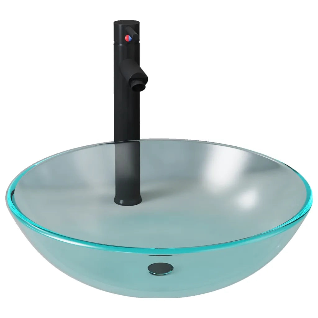 Lavandino con Rubinetto e Piletta in Vetro Temperato Satinato cod mxl 38924