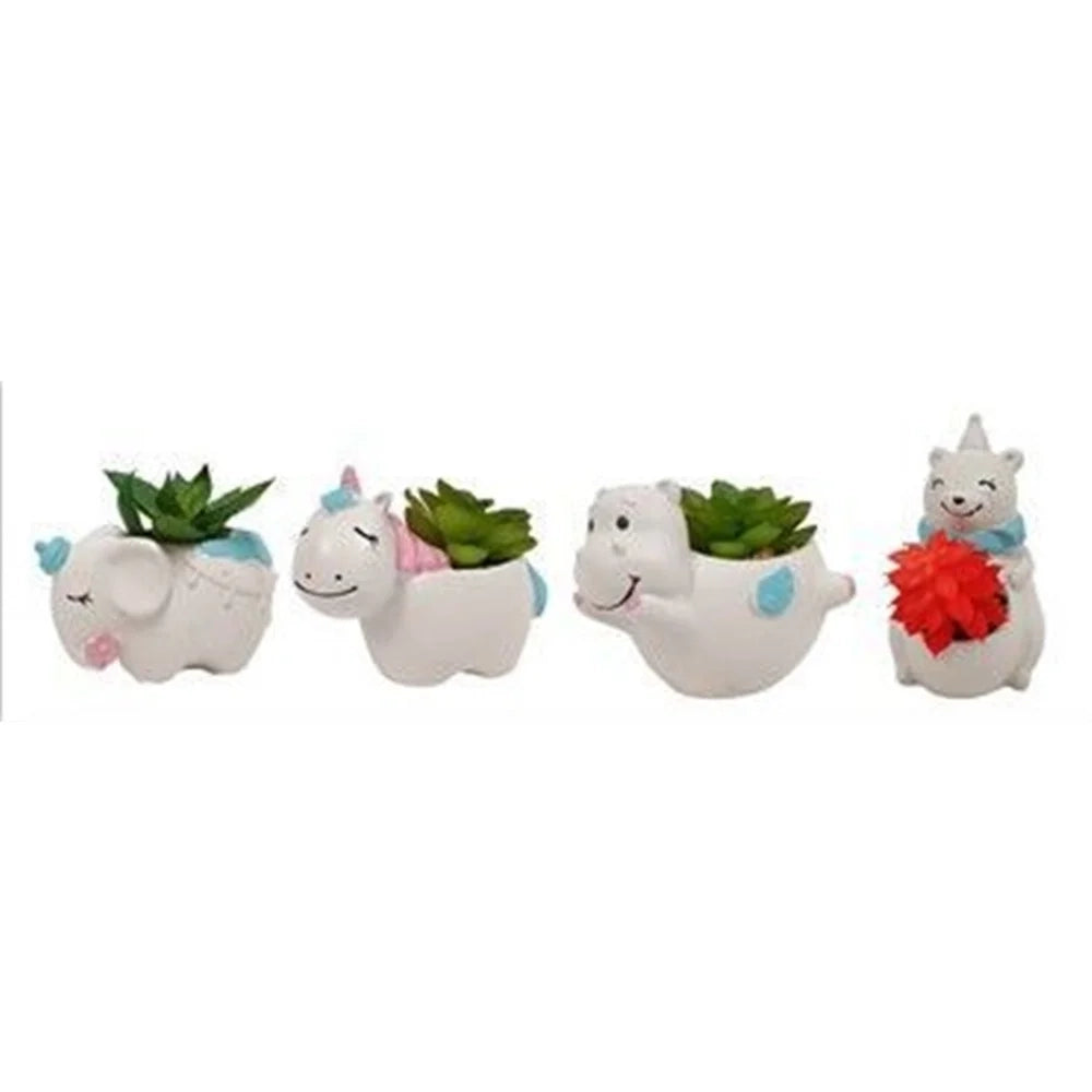 Trade Shop - Set 12pz Vaso Portafiori Decorativo Forma Animaletto Con Pianta Grassa 4 Modelli 660942 -
