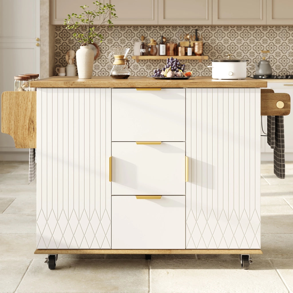 Mobile contenitore da cucina con 3 cassetti; 2 ante e presa USB; ruote - bianco