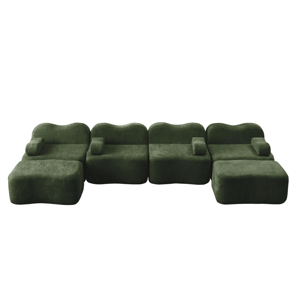 Divano Modulare U 4 Posti con 2 Ottoman ¨C MINIMAL ¨C Tessuto Verde, Cuscini Braccioli Mobili