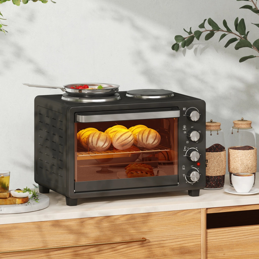 Mini Forno Elettrico 28 L 2600 W con 2 Piastre; 3 Modalità; Temperatura 100-230°C e Timer 60 Min