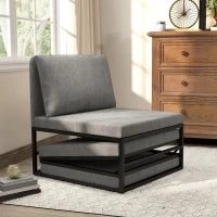 Poltrona Letto con Cuscino e Copertura Protettiva, in Tessuto Effetto Lino e Metallo, 66x70x74 cm, Grigio