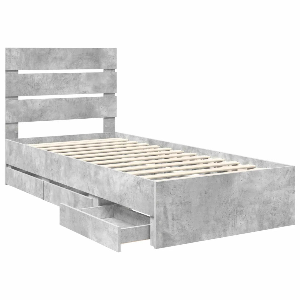 Struttura del letto con cassetto Grigio cemento 90 x 200 cm