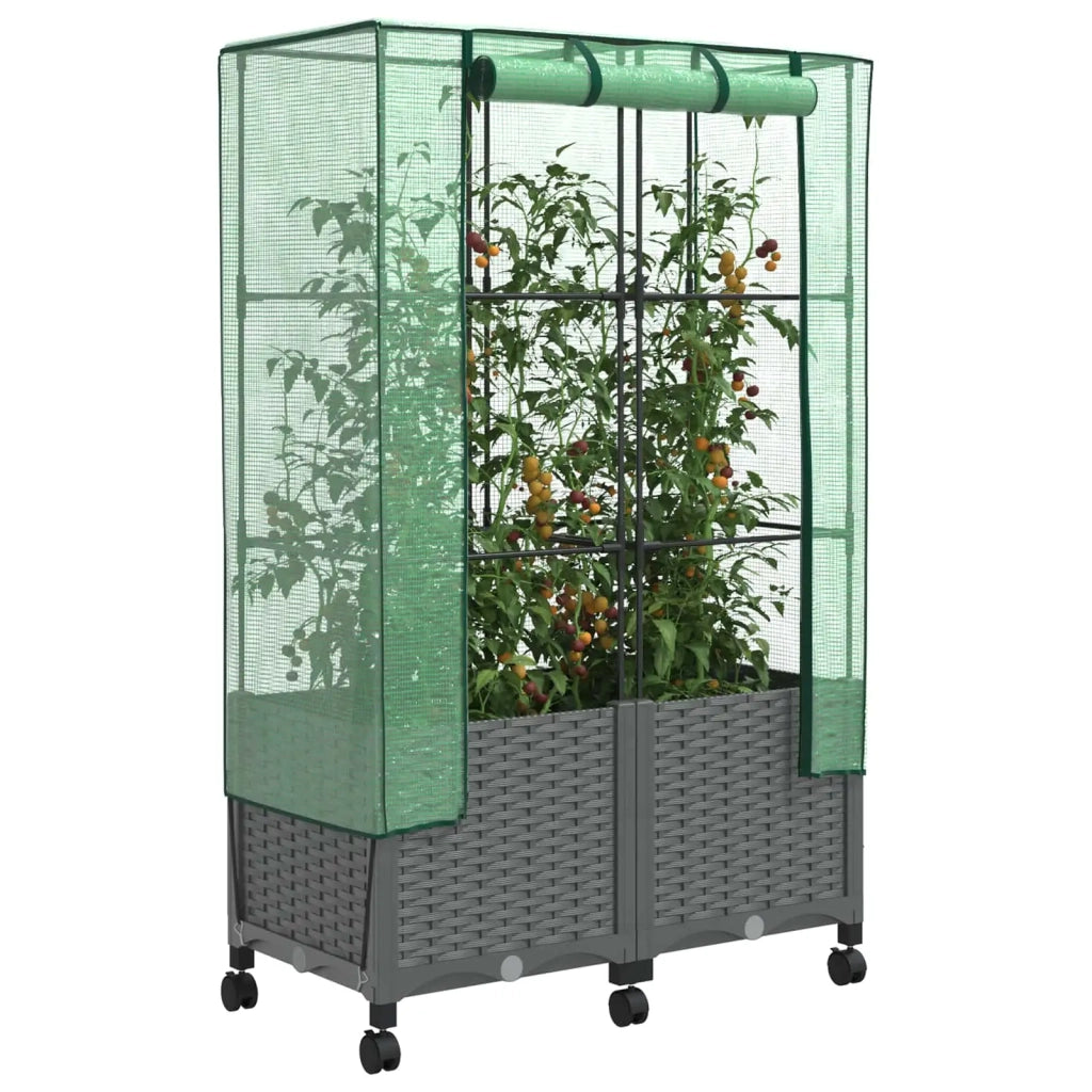 Vaso da Giardino con Copertura per Serra e Ruote 2 pz PP 3422982