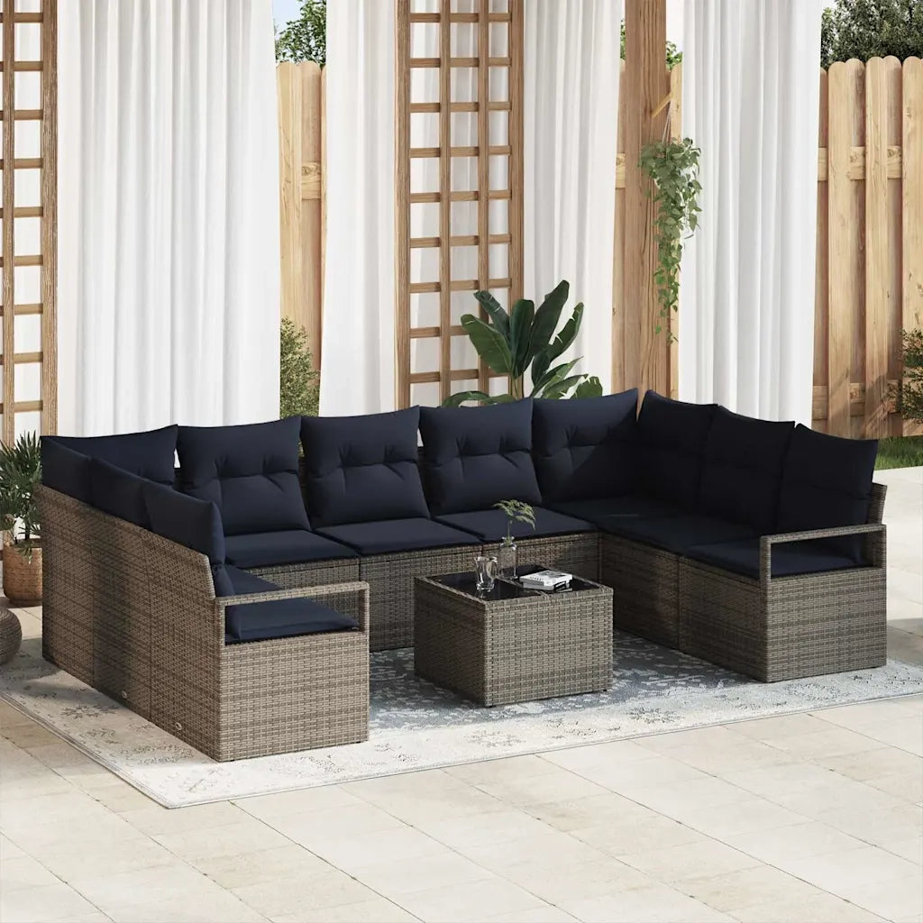 Set di divani con cuscino 10 pcs Grigio polyrattan