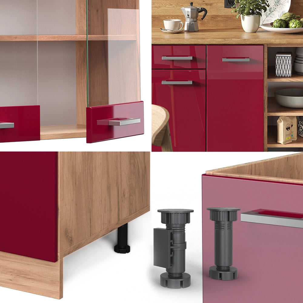 Cucina componibile R-Line Rosso lucido/Rovere dorato 240 cm, PL Marmo Vicco