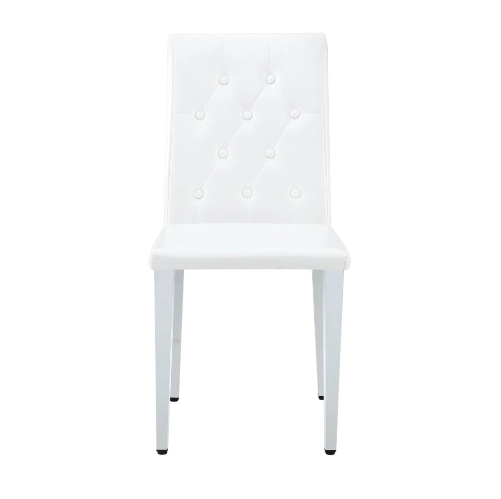 Set di 4 sedie da pranzo con schienale trapuntato e gambe in metallo; PU bianco e argento