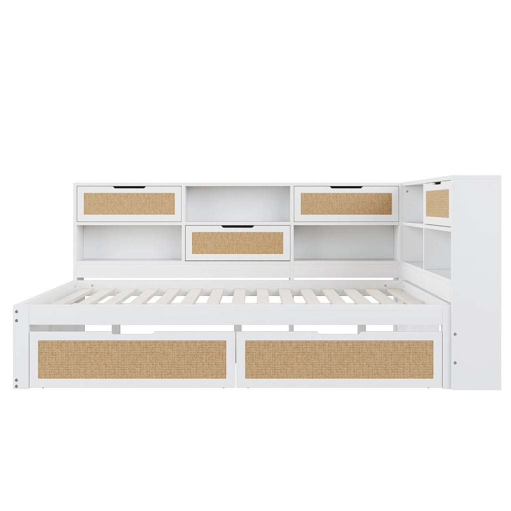 Letto a Divanetto 140 x 200 cm; Letto Matrimoniale - USB; Prese e 2 Cassetti - Bianco