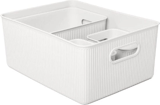 Set di 4 contenitori di conservazione Baobab (1 x 15 l, 1 x 5 l, 2 x 1,5 l), con coperchio, polipropilene, BPA-free. Pergamino Bianco