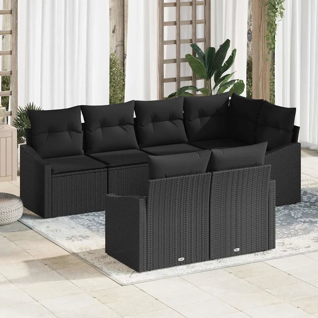 vidaXL Set da Pranzo per Giardino con cuscino 7 pcs Nero