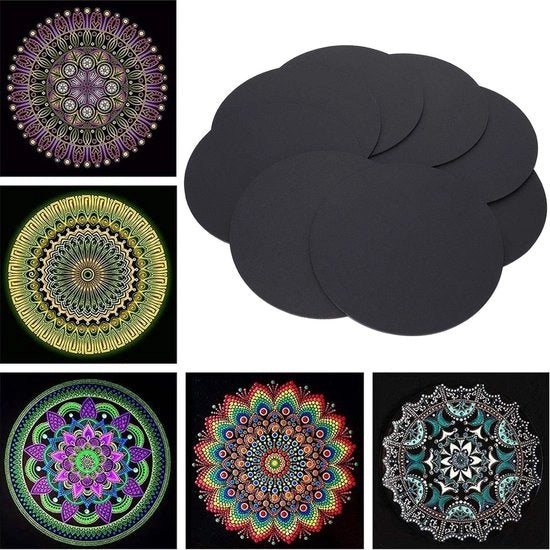 Tavola per dipingere mandala - 8 pezzi di cartoncino rotondo nero per dipingere mandala con punti.