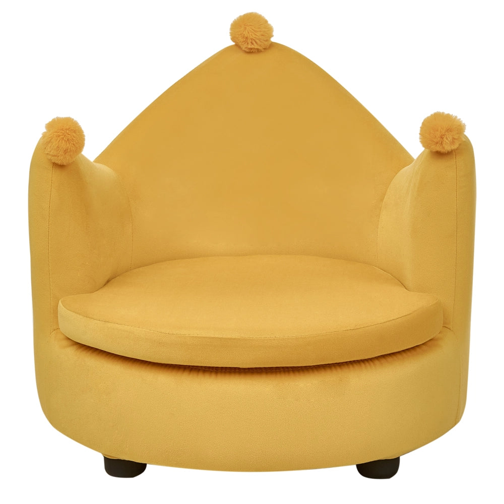 Sedia imbottita in velluto giallo con braccioli Mobili per l'asilo nido Seduta per bambini Design moderno Forma a corona