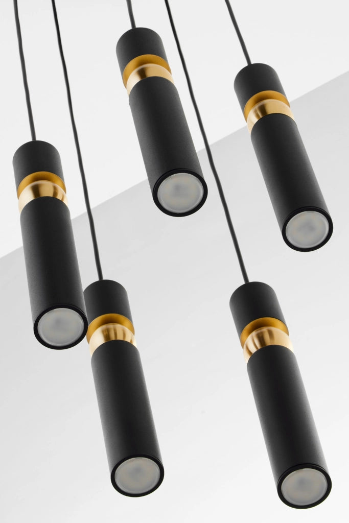 Lampadario moderno tondo Ø37 nero oro 5xGU10 Jupiter