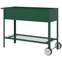 Fioriera da Esterno con Mensola Inferiore Portautensili, in Metallo, 109x44x80 cm, Verde