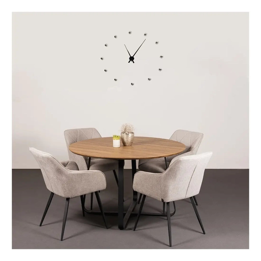 Tavolo da pranzo NOVES – Rotondo diametro 120 cm – Effetto legno e gambe nere – Stile moderno