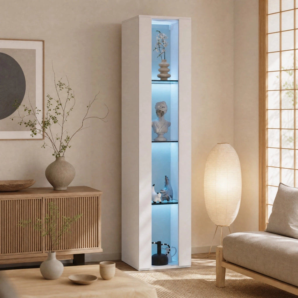 Vetrina per collezioni con 4 livelli e LED multicolore controllati da app bianca 40 × 29 × 170 cm