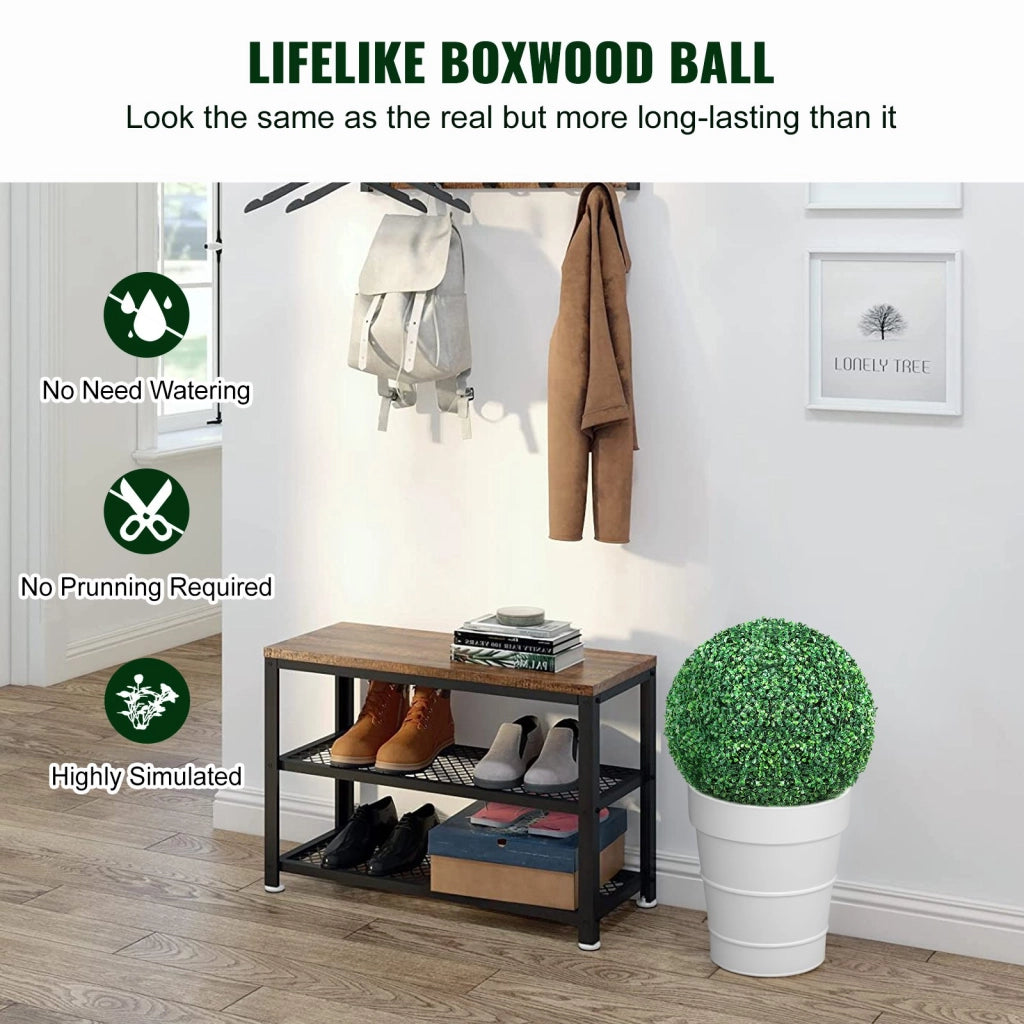 Set 2 Palle di Bosso Artificiale 406 mm in PE MLQ-16 Piante Finte Resistenti per Giardino Balcone e Interni