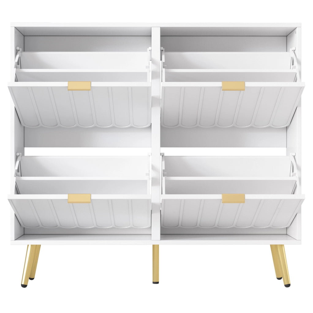 Scarpiera salvaspazio a 4 ribalte con frontali ondulati; 100x24x91;5 cm; bianco