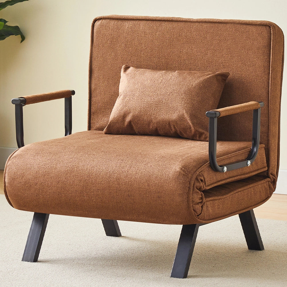 Poltrona Letto Reclinabile Chaise Lounge e Seduta Imbottita Convertibile Marrone