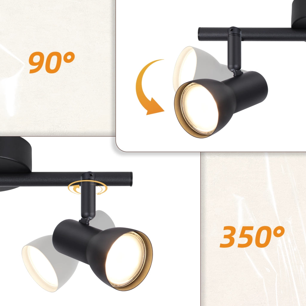ZMH Faretto da soffitto neri 3 luci GU10 orientabili 350° metallo design moderno senza lampadina