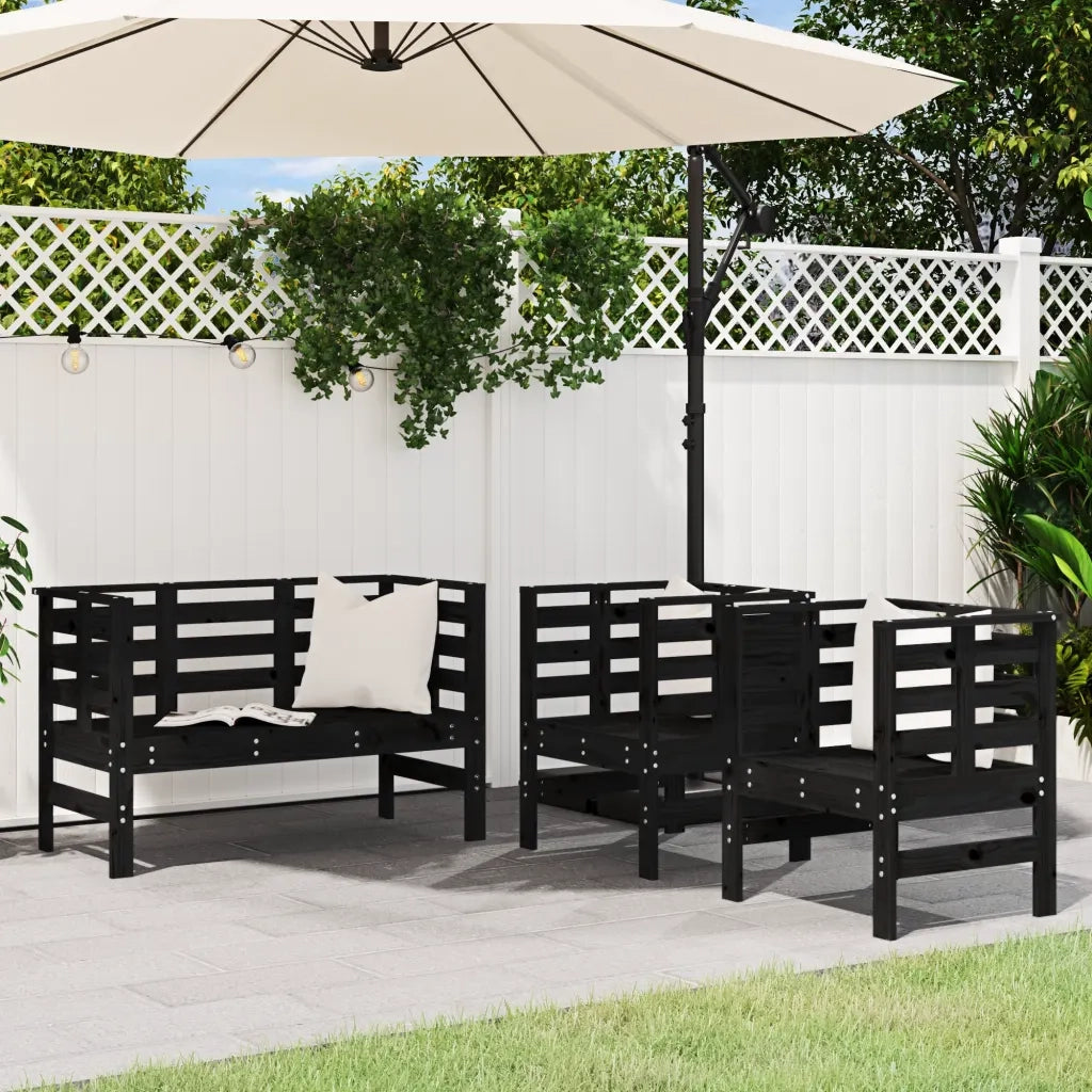 Set Salotto da Giardino 3 pz | Set di Mobili da Esterno Nero in Legno Massello di Pino