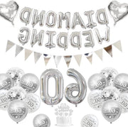 Decorazioni per il 60esimo Compleanno - Palloncini metallici argentei e bianchi, bandiera e torta per matrimoni e occasioni festive