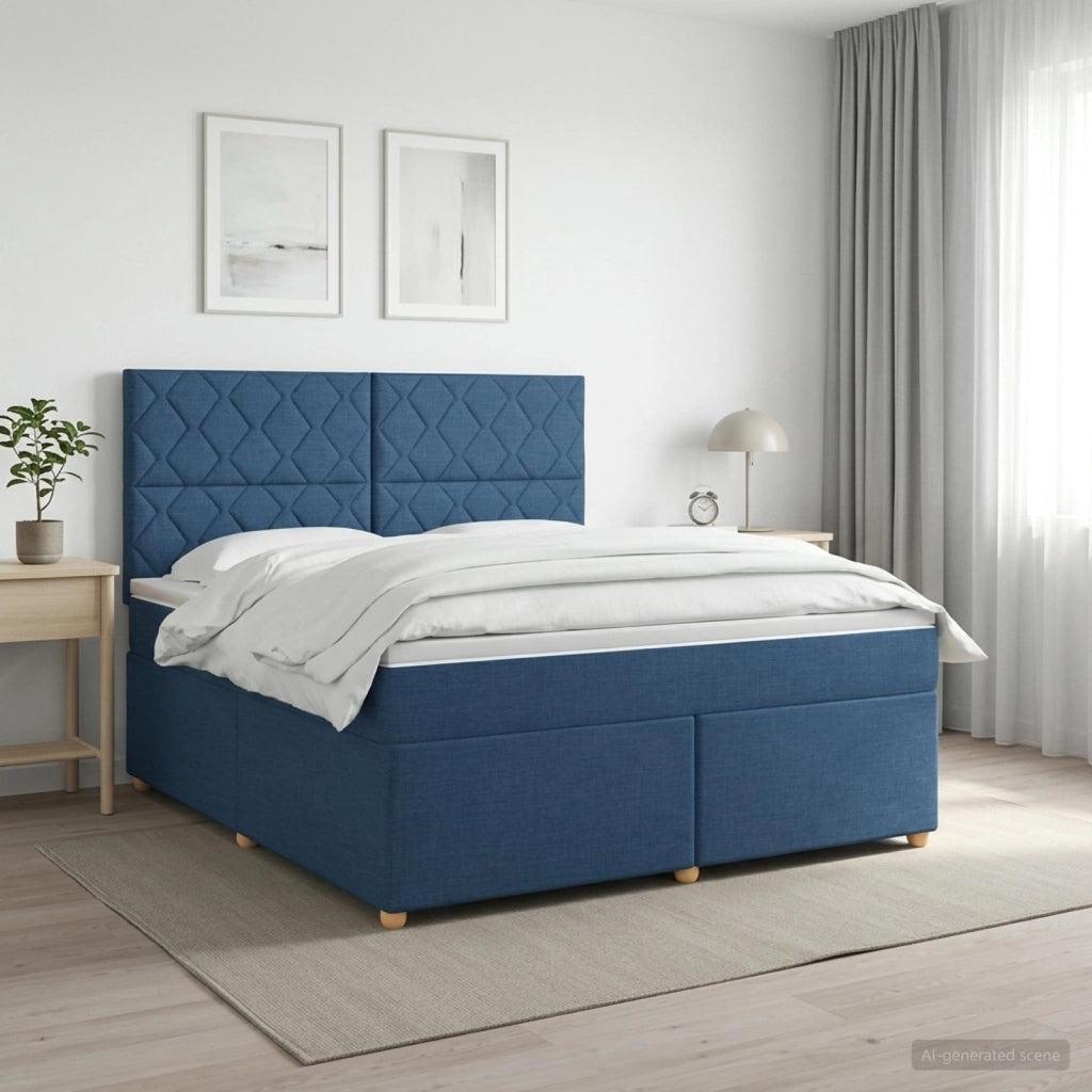 Letto box spring con materasso Blu 140 x 190 cm Tessuto 3453892