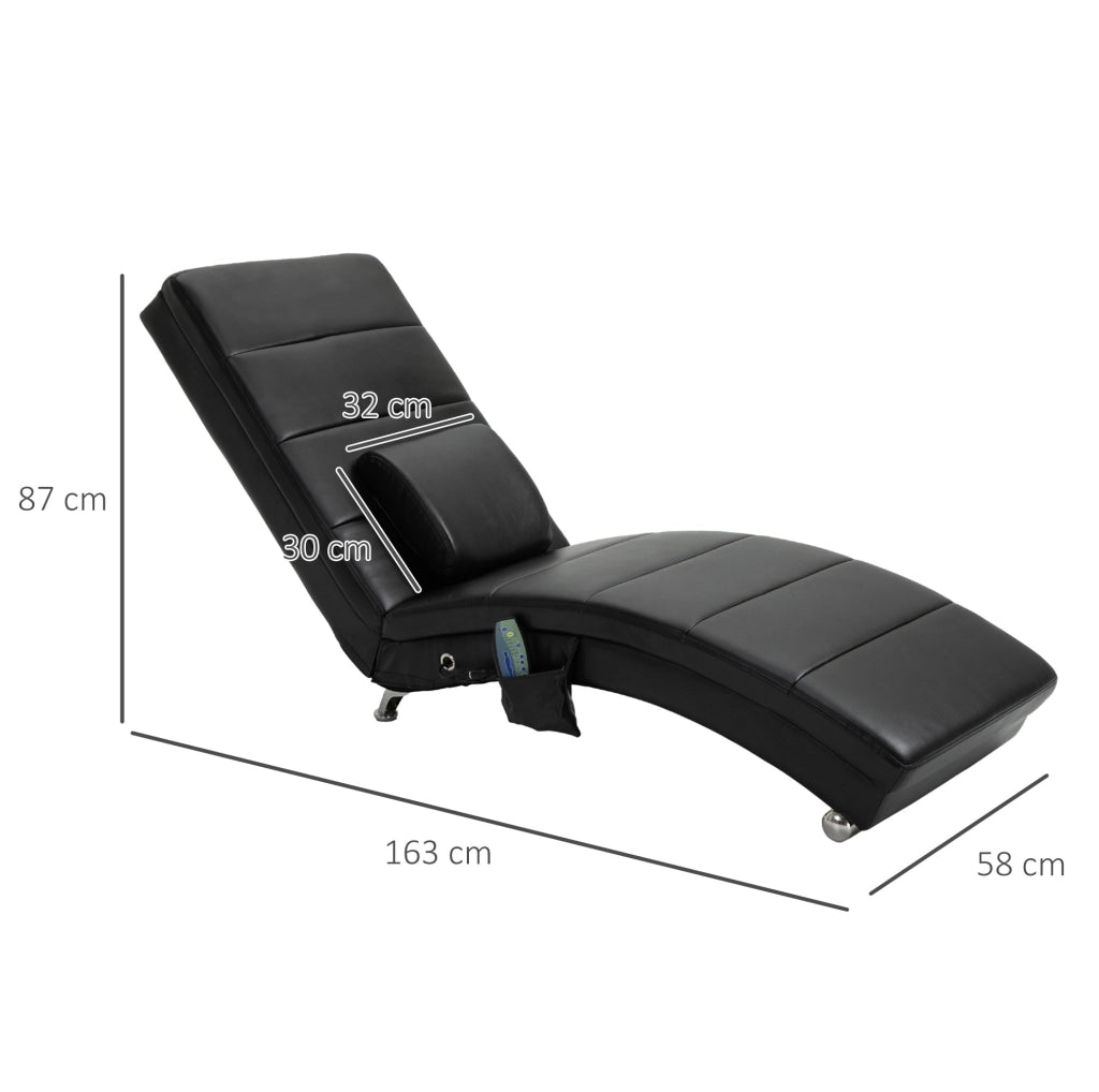 Chaise longue relax nera 58x163x87 cm con massaggio a 8 punti e telecomando