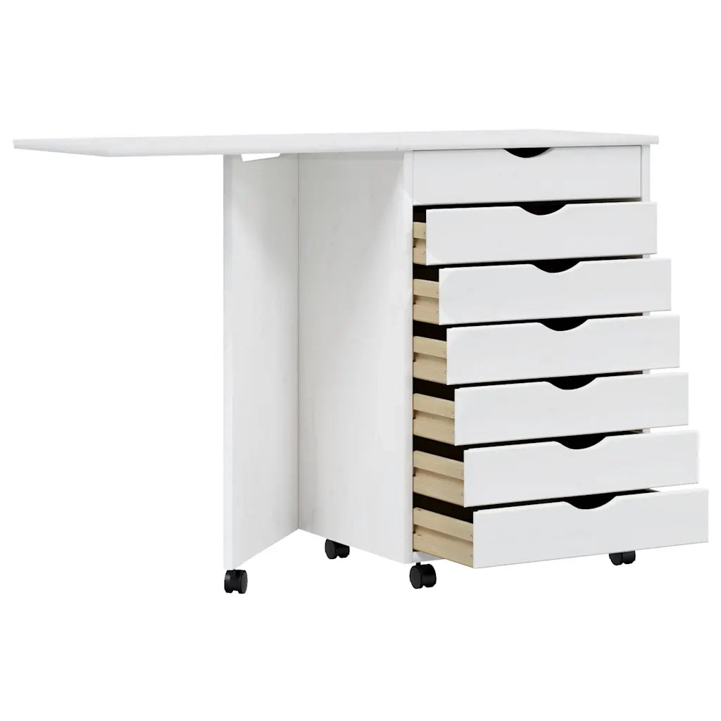 Mobiletto su ruote con scrivania pieghevole vano portaoggetti organizzato 105,5 x 39 x 74,5 cm legno di pino bianco 02_0047169