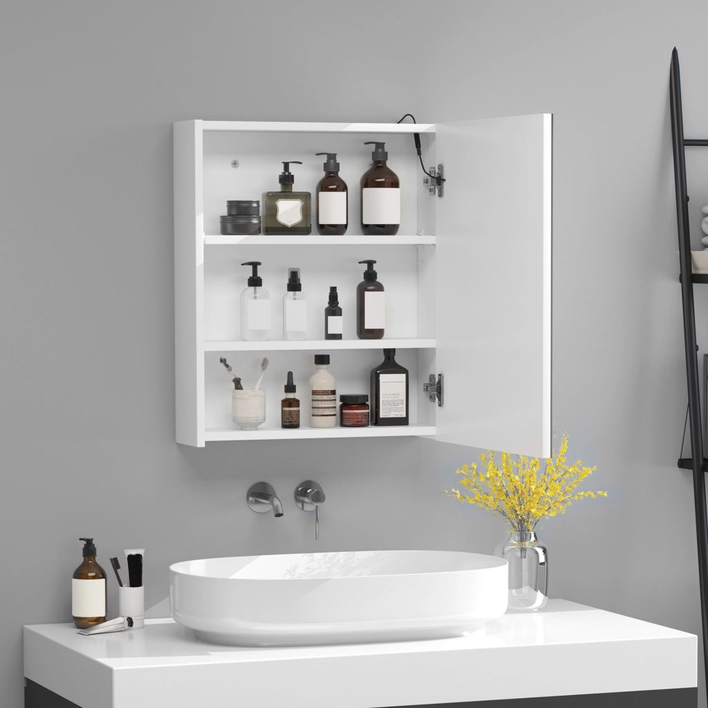 Armadietto Bagno con Specchio e LED ¨C Zephmum ¨C Bianco 50x15x60 cm