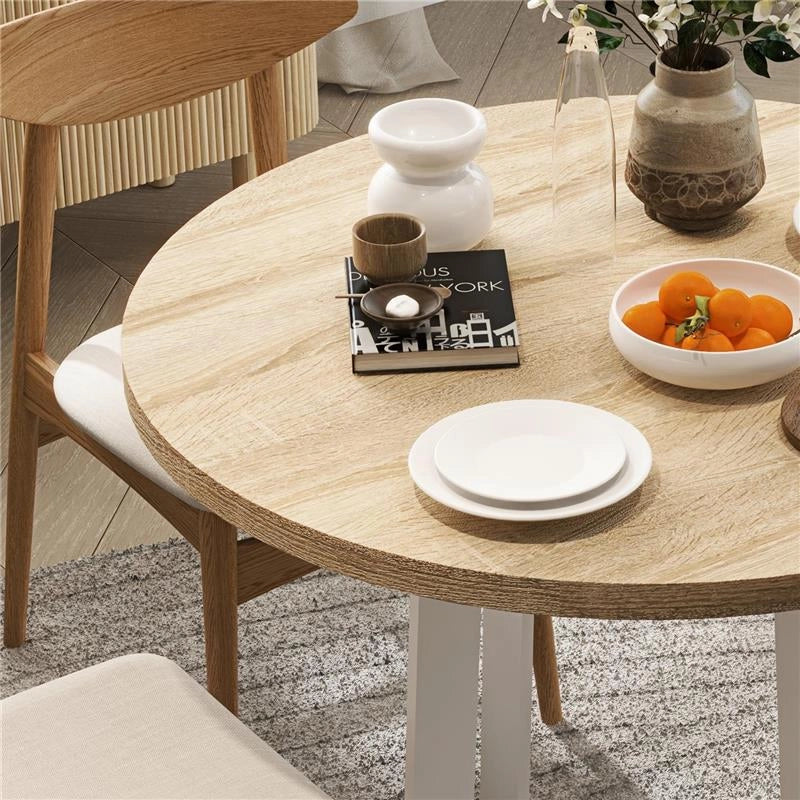 TAVOLO DA PRANZO ROTONDO MODERNO PER 4 PERSONE, Ø100X75CM, LEGNO NATURALE E BIANCO