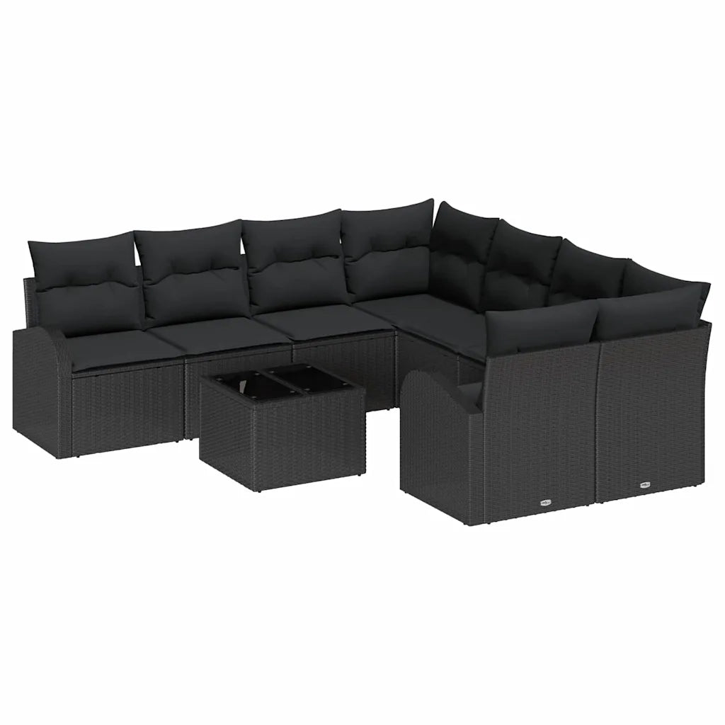 Set di divani con cuscino 9 pcs Nero polyrattan 3354652