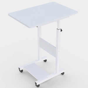 Tavolino Porta PC Computer da Letto Divano Regolabile con Ruote Bianco