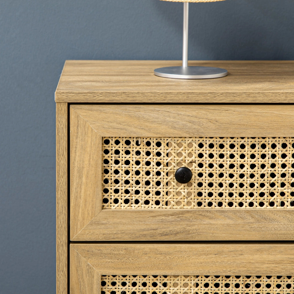 Cassettiera con 4 Cassetti in Stile Boho 80x35x95 cm Inserti in Rattan color Legno