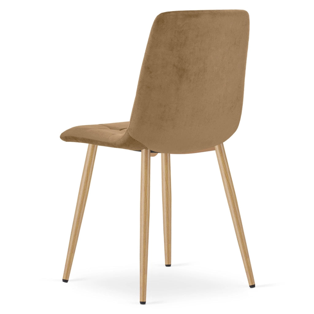 Sedia Kara in Velluto Marrone con Gambe Effetto Legno