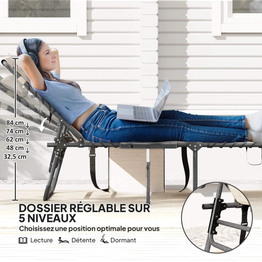 Lettino da giardino pieghevole con schienale regolabile ¨C zephmum ¨C 60x190x31cm, crema