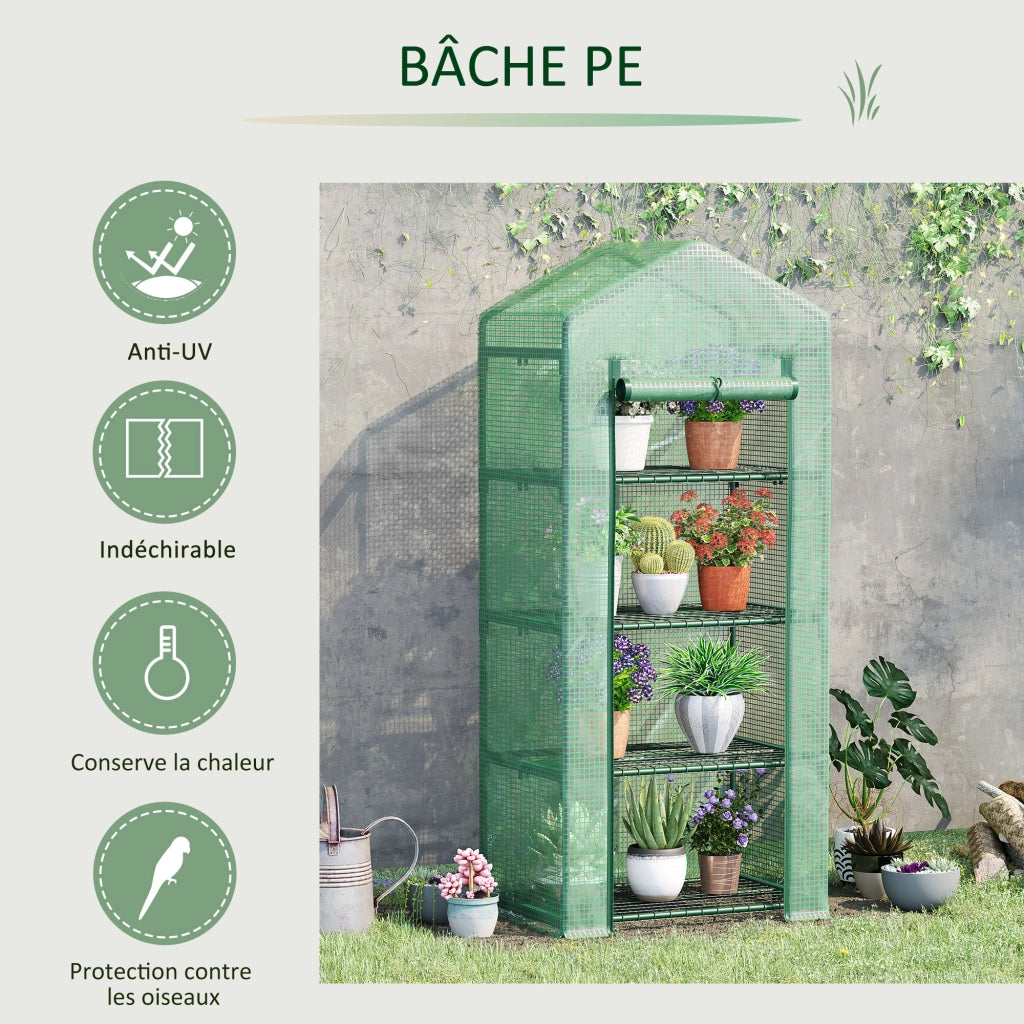 Serra da giardino con ripiani 4 livelli ¨C zephmum ¨C verde, acciaio, 70x50x160cm