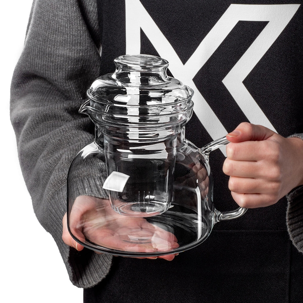 Brocca in vetro resistente al calore KADAX con infusore e riscaldatore per tè, 1,5 l