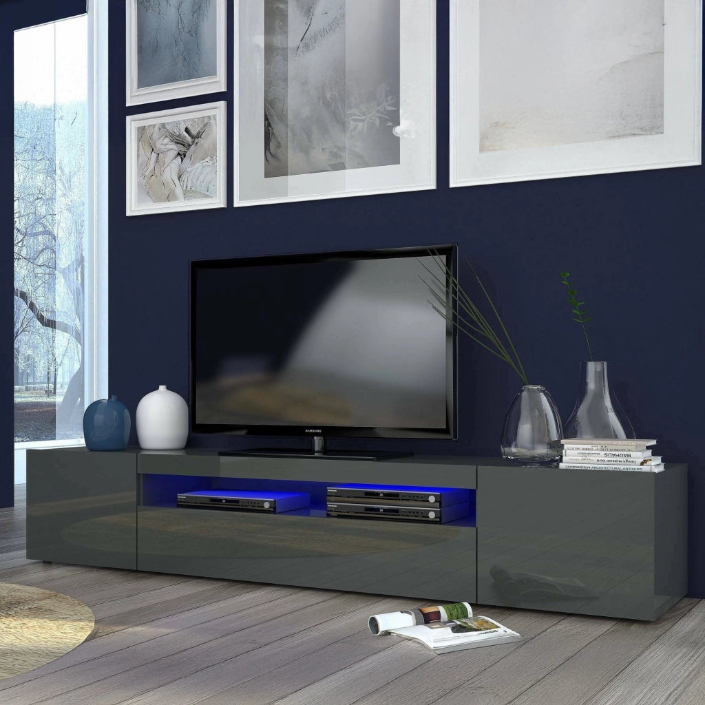 Amore, Mobile Porta tv 2 Ripiani Made in Italy, 200x40x37h cm Nero Antracite Lucido