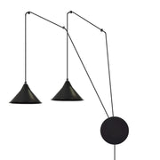 Sospensione Minimal 2 Luci Fujin In Acciao Nero E Paralume A Cono