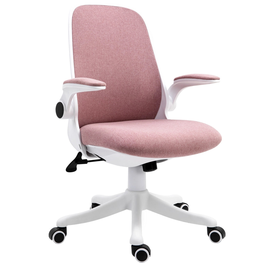 Sedia da Ufficio Ergonomica ad Altezza Regolabile, in Tessuto Effetto Velluto, 62.5x60x94-104 cm, Bianco e Rosa