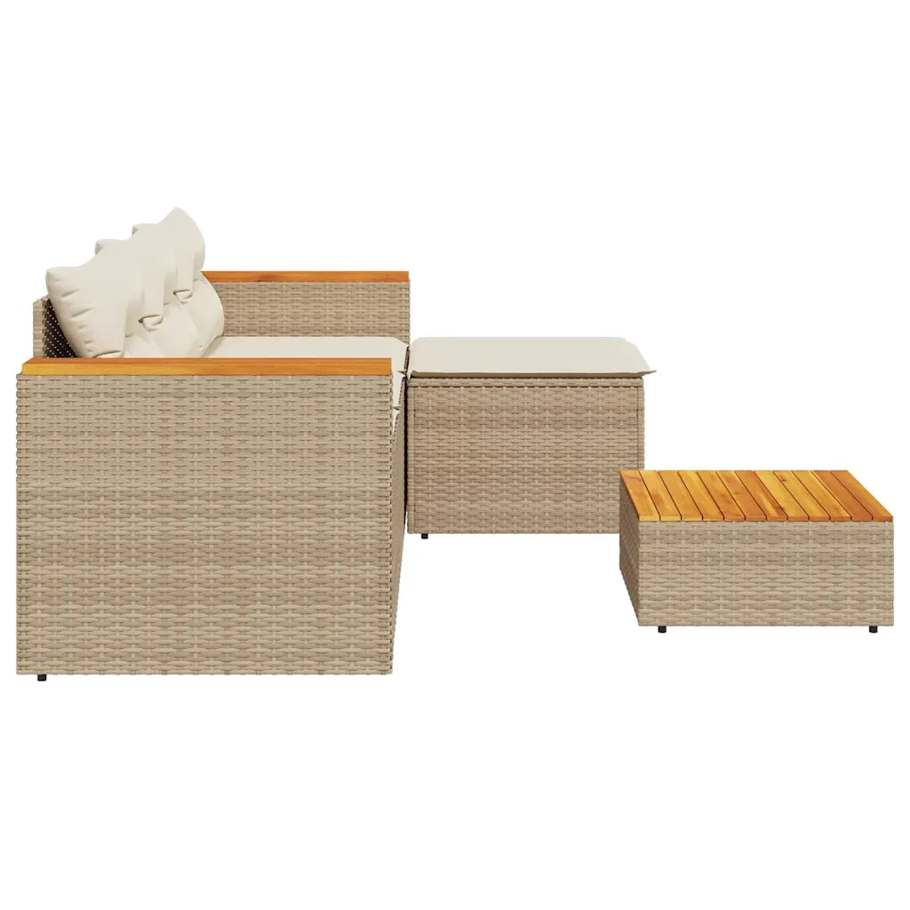 Set Divano da Giardino 3 pz | Set Salotto da Giardino con Cuscini Beige in Polyrattan